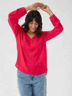 KAFFE Amber V-Neck Long Sleeve Top, Mid Red, Mid Red