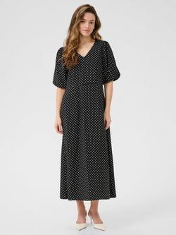 KAFFE Gwen Polka Dot Puff Sleeve Midi Dress  containing LENZING™ ECOVERO™ Viscose, Black/Multi