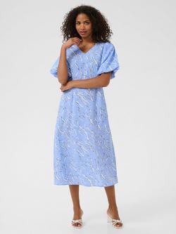 KAFFE Hannah Abstract V-Neck Midi Dress, Blue, Blue
