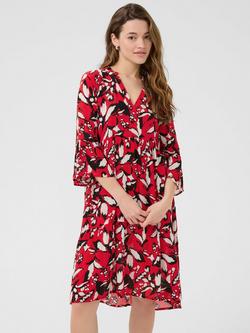 KAFFE Hera Floral Tiered Tunic Dress containing LENZING™ ECOVERO™ Viscose, Red/Multi