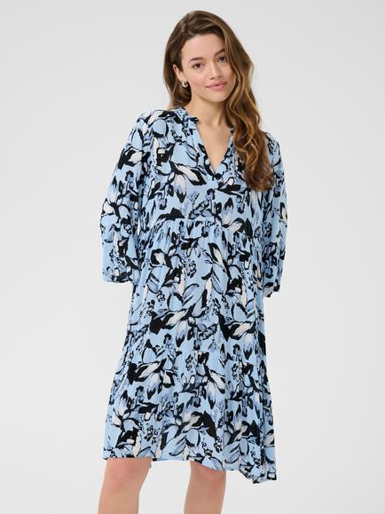 KAFFE Hera Floral Tiered Tunic Dress containing LENZING™ ECOVERO™ Viscose, Blue/Multi