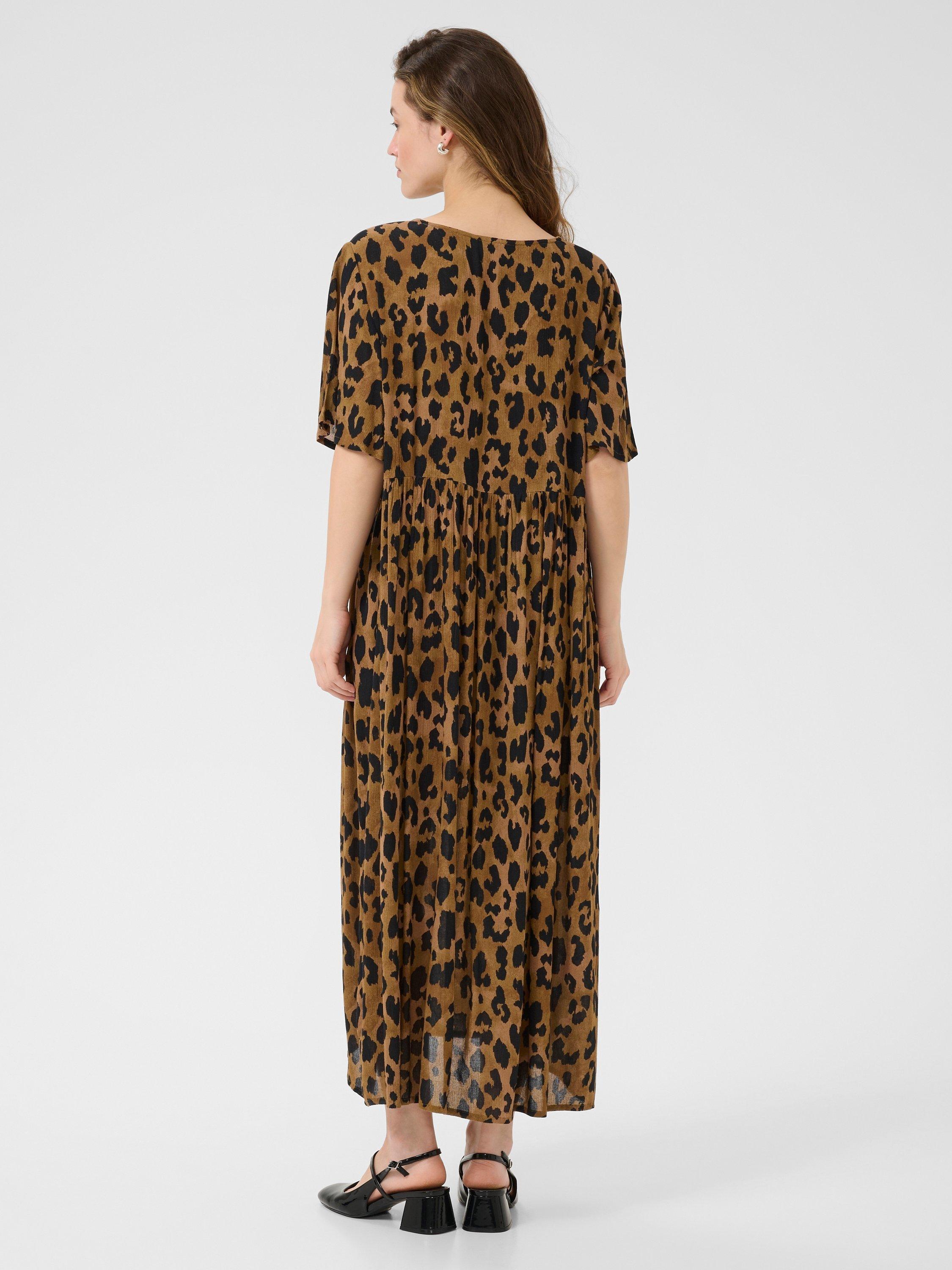 Product image 2 of 5, which shows KAFFE KAjessi Amber Leopard Print Midi Dress, Brown/Multi, 8