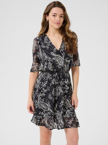 KAFFE Lecta Paisley Print V-Neck Mini Dress, Black/Multi, Black/Multi