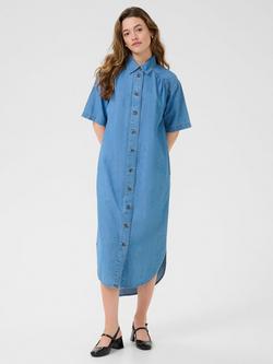 KAFFE Luise Denim Short Sleeve Midi Shirt Dress, Mid Blue