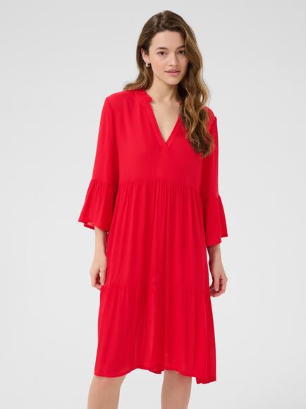 KAFFE KAmarianah Amber A-Line Tiered Knee Length Dress, True Red