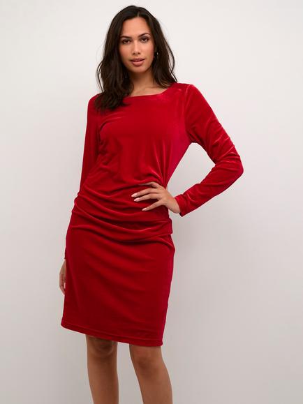 KAFFE Kelly Velvet Drape Dress, Haute Red, Haute Red