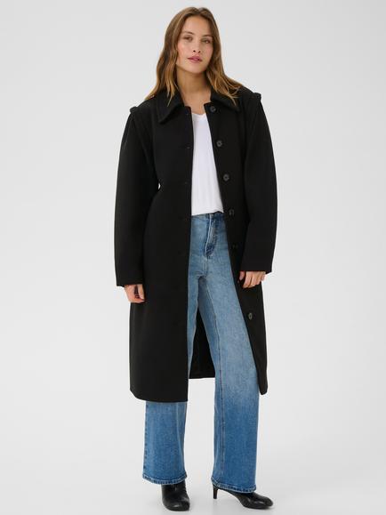 KAFFE Julia Long Trench Coat, Black, Black