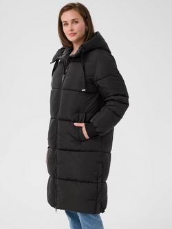 KAFFE Anika Long Padded Hooded Puffer Coat, Black, Black
