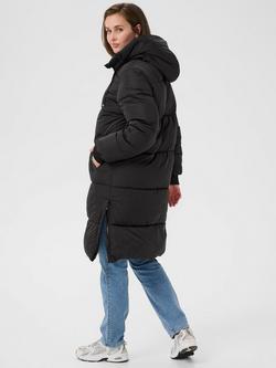 KAFFE Anika Long Padded Hooded Puffer Coat, Black - view 2, Black