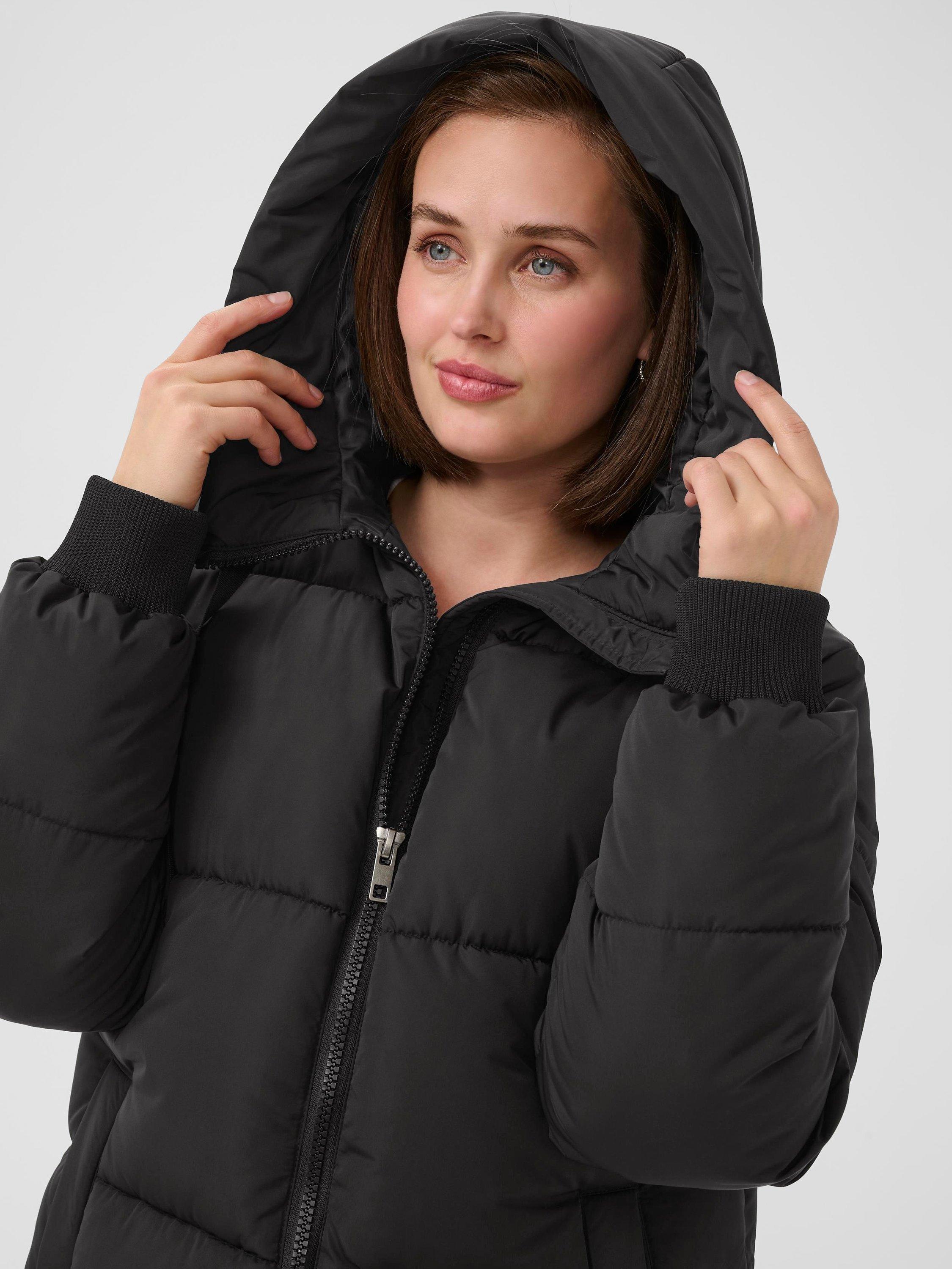 Product image 4 of 7, which shows KAFFE Anika Long Padded Hooded Puffer Coat, Black, 8