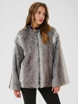 KAFFE Solana Faux Fur Jacket, Mid Grey, Mid Grey