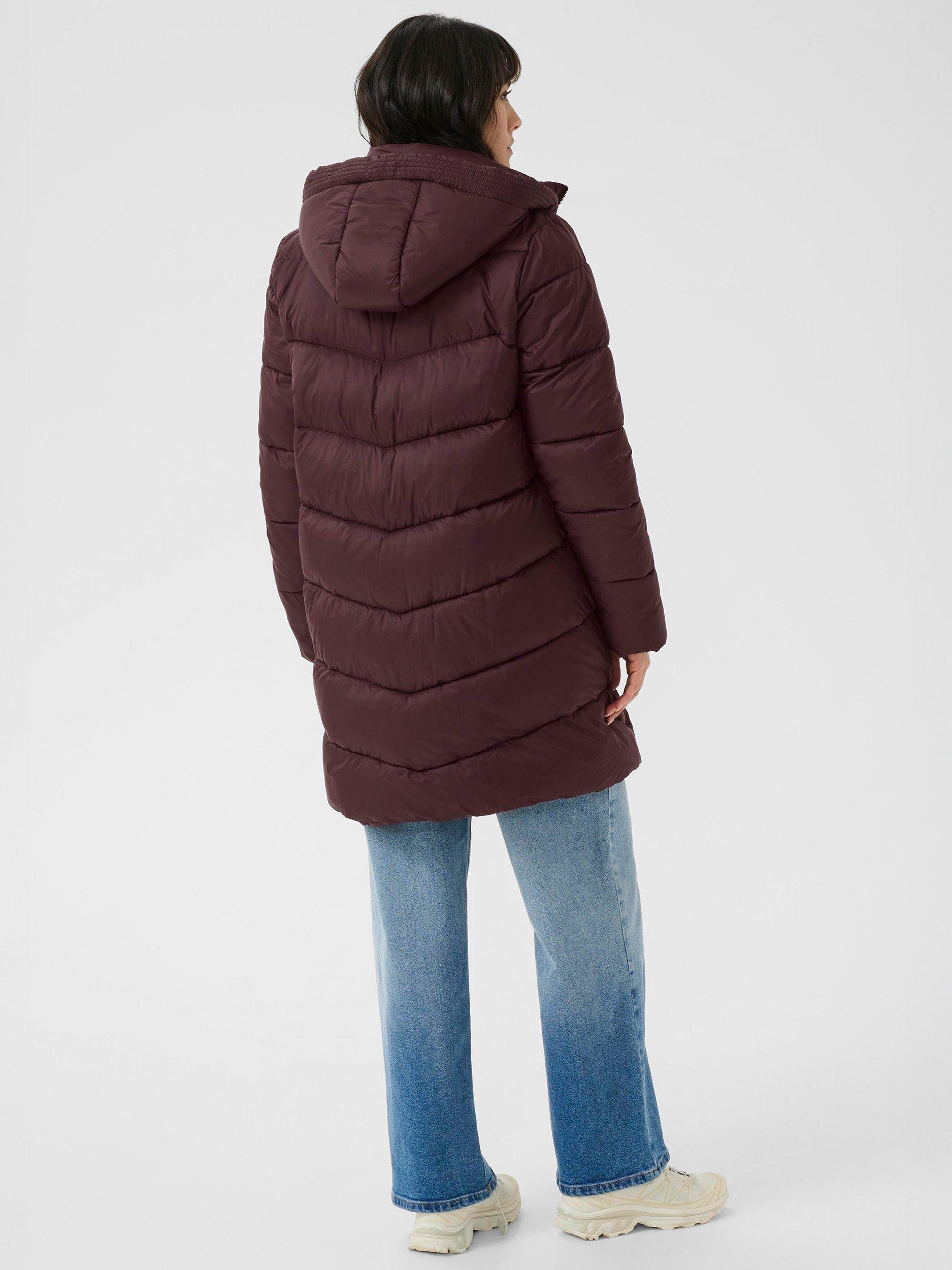 Product image 2 of 6, which shows KAFFE Susanne Long Hooded Puffer Coat, Mid Red, 8
