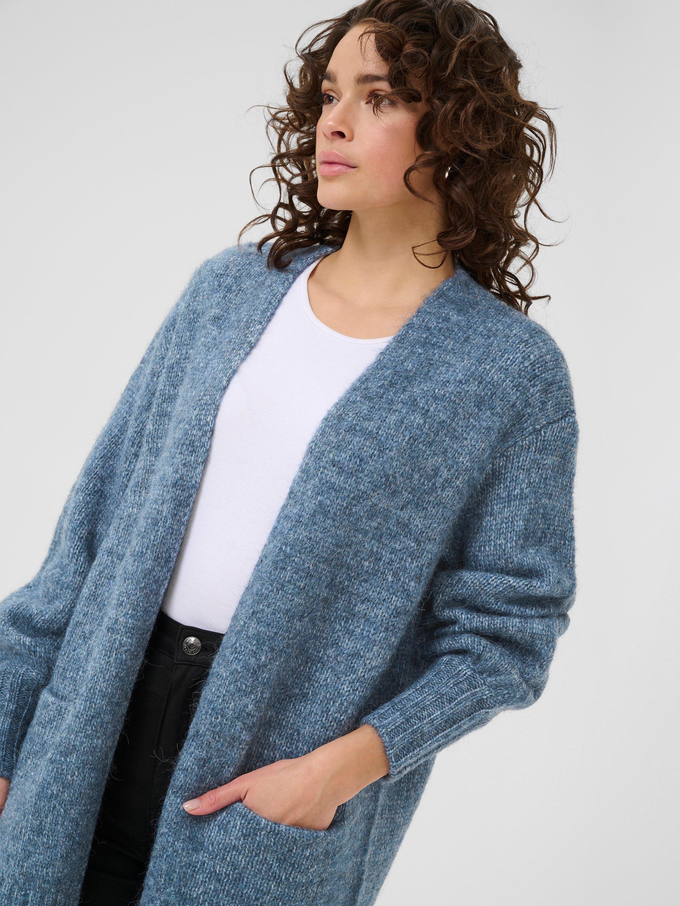 Product image 4 of 6, which shows KAFFE Trina Open Neck Longline Cardigan, Mid Blue, XS