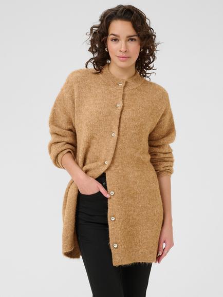 KAFFE KAtrudy Long Sleeve Buttoned Cardigan, Mid Brown