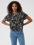 KAFFE Beathe Floral Short Sleeve Top, Black/White