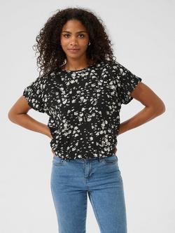 KAFFE Beathe Floral Short Sleeve Top, Black/White, Black/White