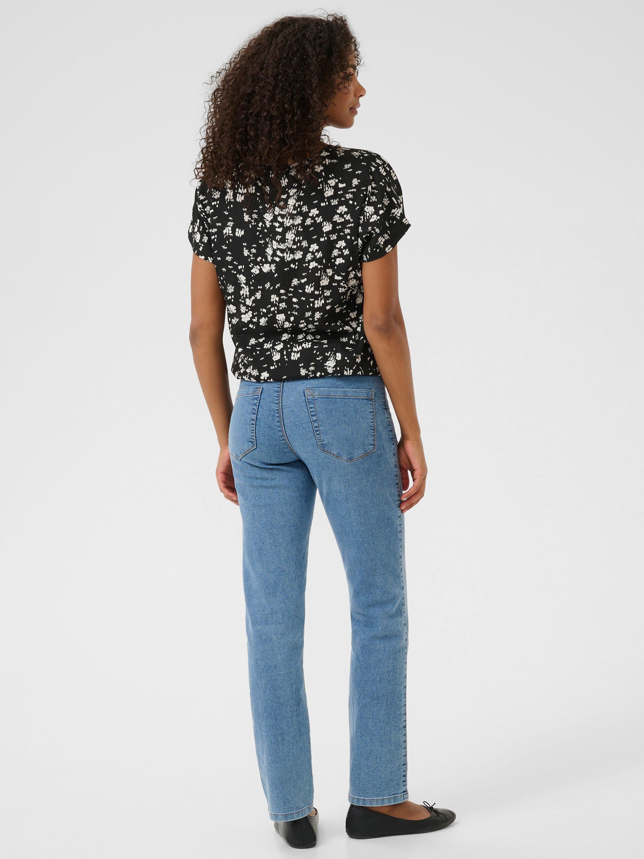 Product image 2 of 6, which shows KAFFE Beathe Floral Short Sleeve Top, Black/White, 8