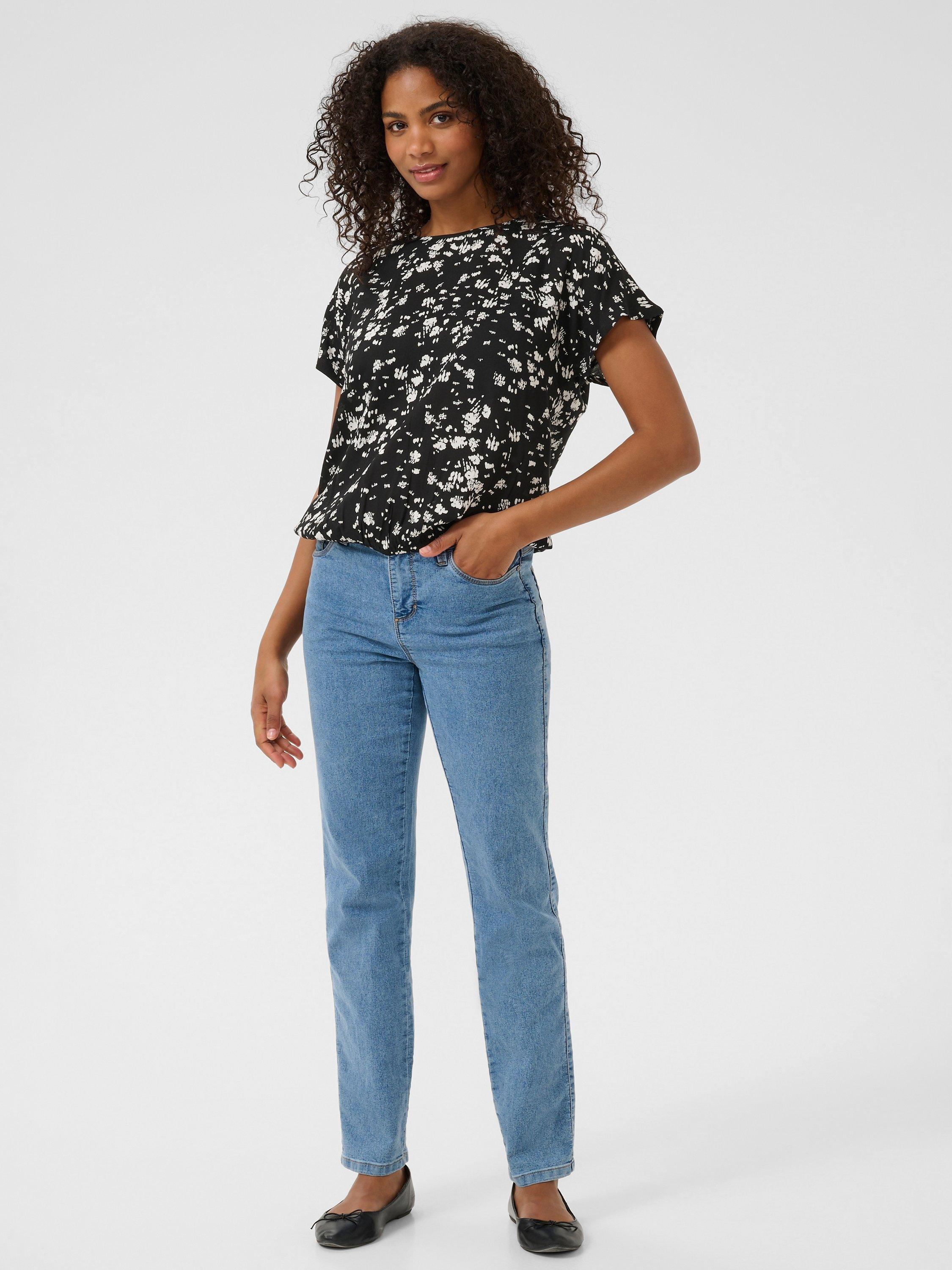 Product image 3 of 6, which shows KAFFE Beathe Floral Short Sleeve Top, Black/White, 8