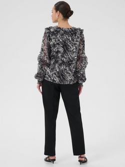 KAFFE Alica Abstract V-Neck Top, Grey/Multi - view 2, Grey/Multi