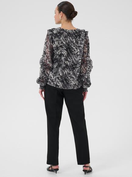 KAFFE Alica Abstract V-Neck Top, Grey/Multi - view 2, Grey/Multi