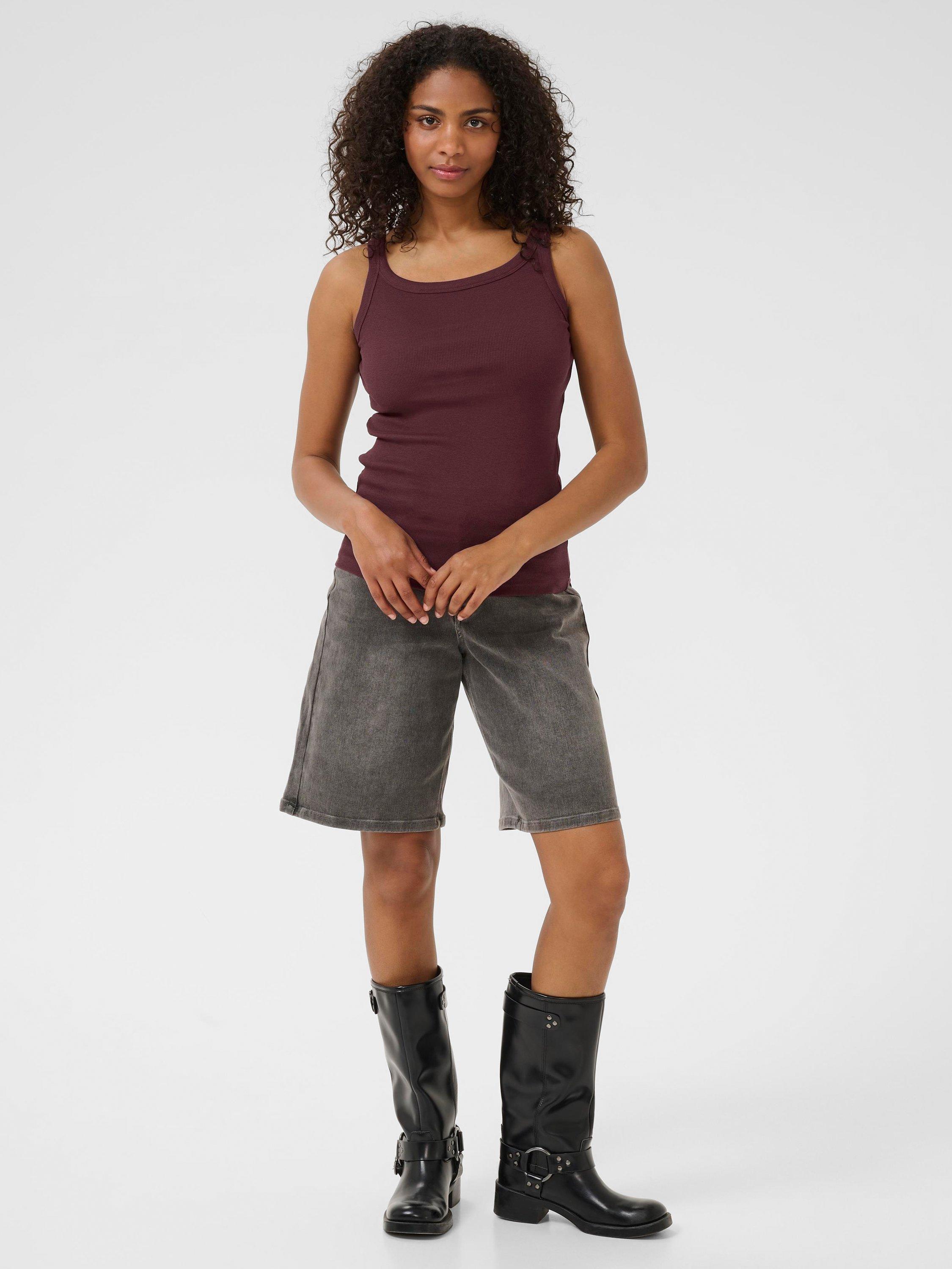 Product image 3 of 6, which shows KAFFE KAcarna Wide Straps Cotton Tank Top, Fudge, XS