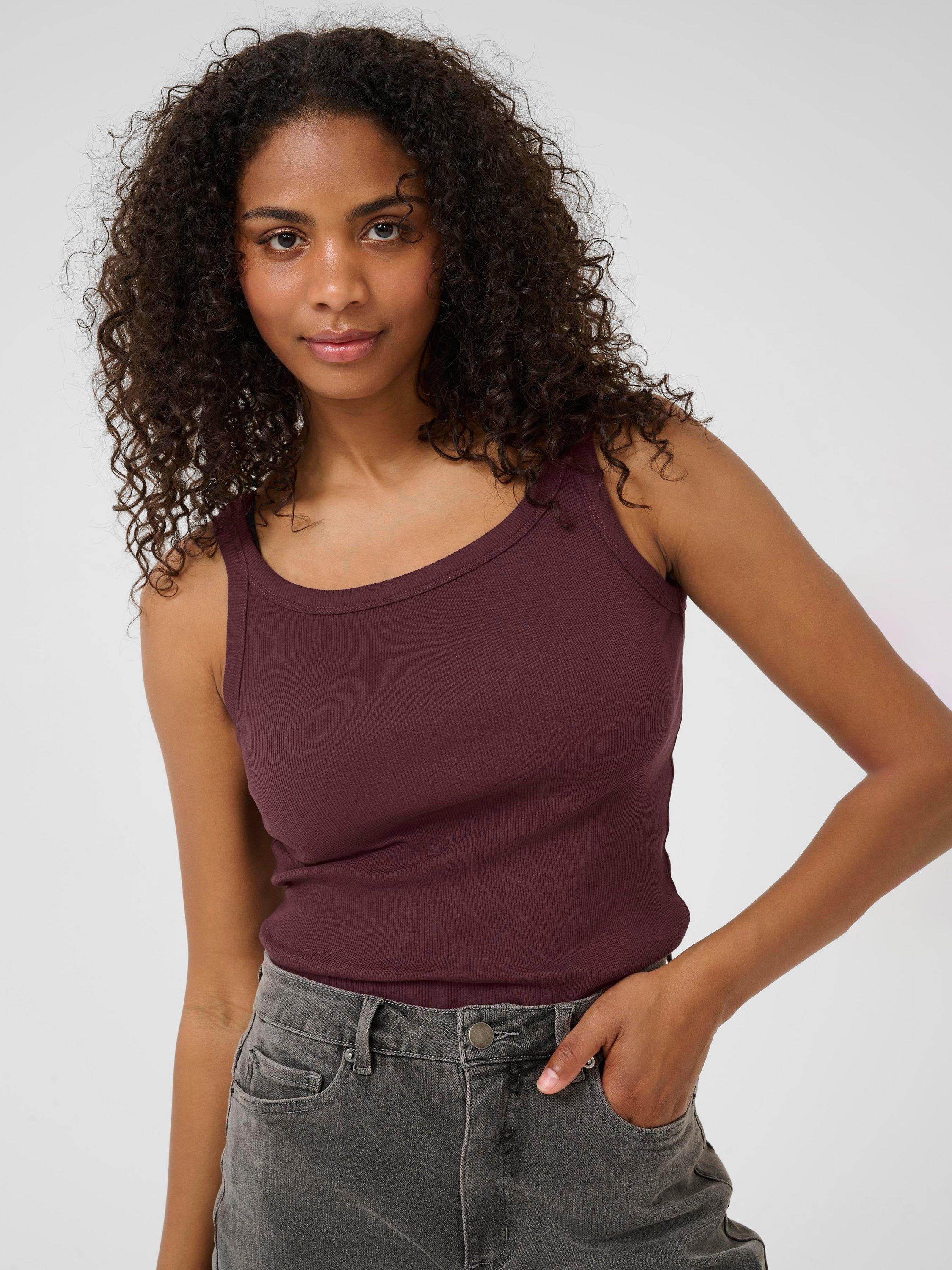 Product image 4 of 6, which shows KAFFE KAcarna Wide Straps Cotton Tank Top, Fudge, XS