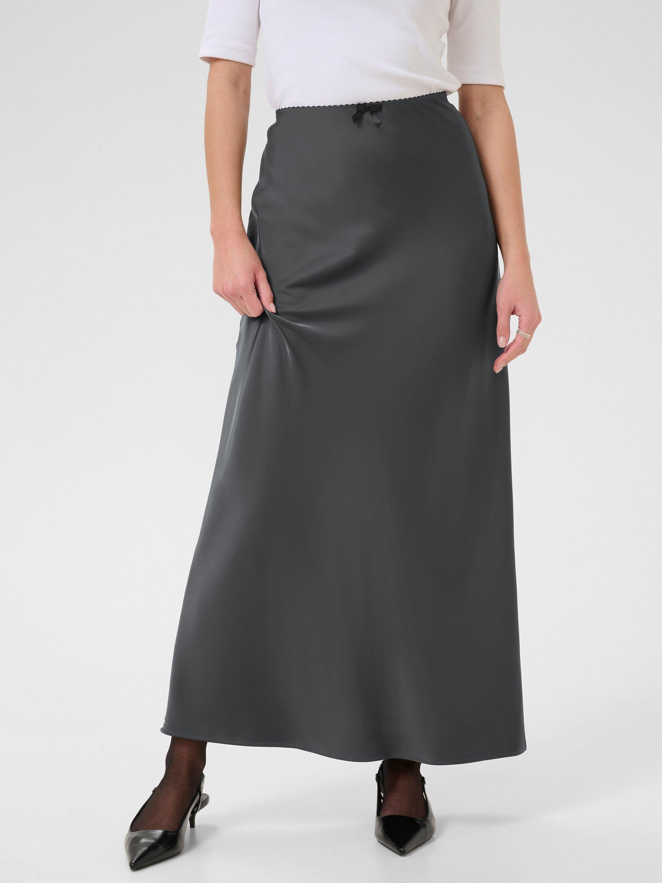 Product image 1 of 6, which shows KAFFE Hill Satin Maxi Skirt, Mid Grey, 16