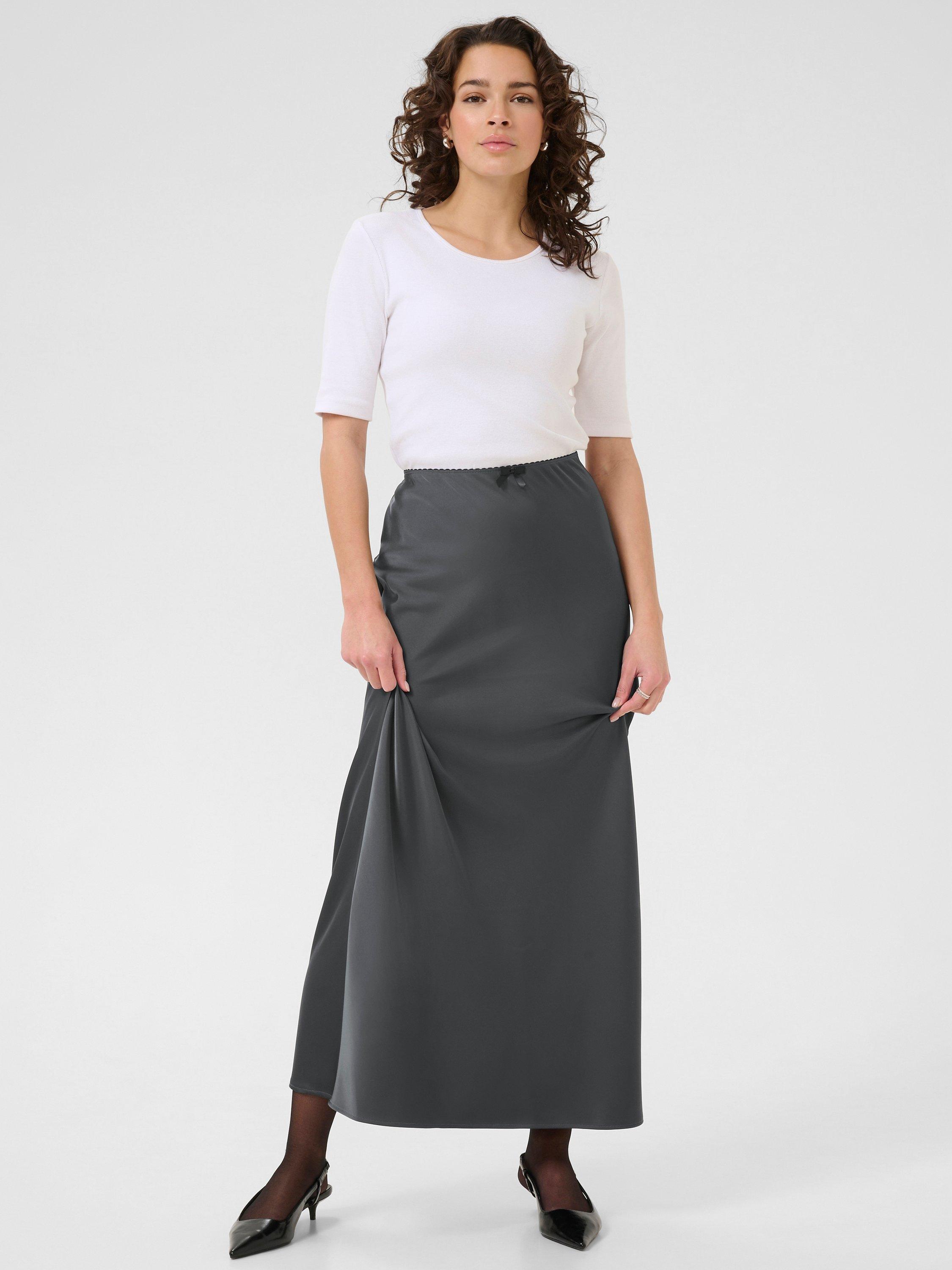 Product image 3 of 6, which shows KAFFE Hill Satin Maxi Skirt, Mid Grey, 16