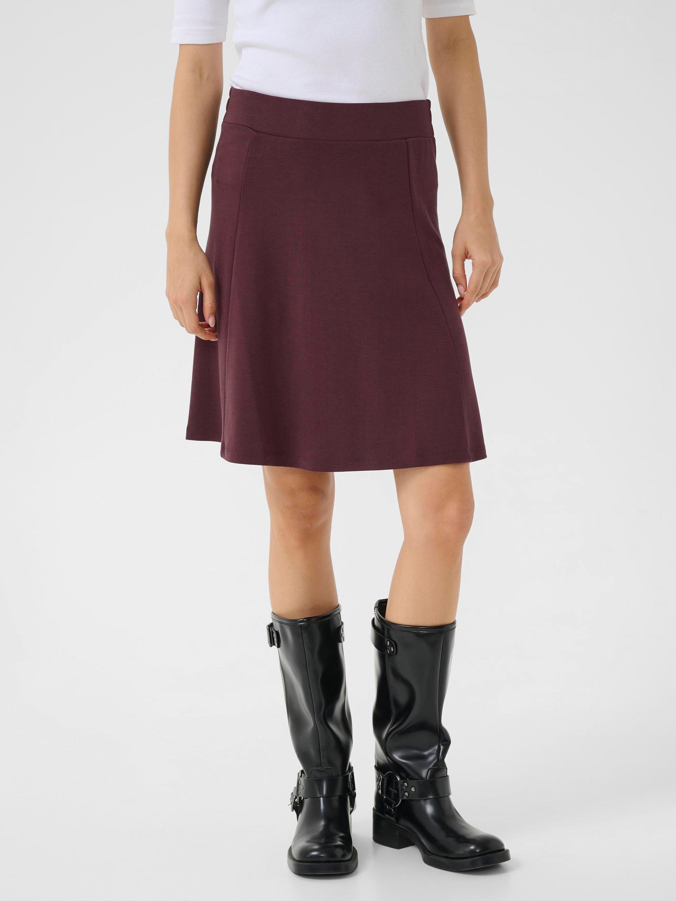 Product image 1 of 6, which shows KAFFE KAjolen  A-Line Mixed Blend Jersey Skirt, Fudge, XS
