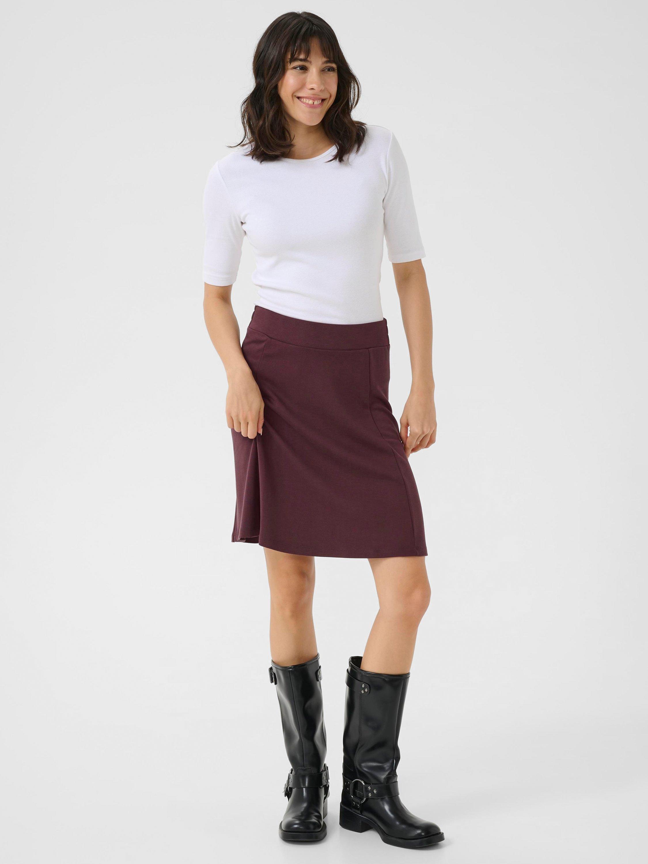 Product image 3 of 6, which shows KAFFE KAjolen  A-Line Mixed Blend Jersey Skirt, Fudge, XS