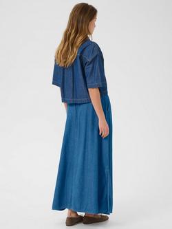 KAFFE KAluise Elasticated Waist A-Line Cotton Maxi Skirt - view 2, Mid Blue