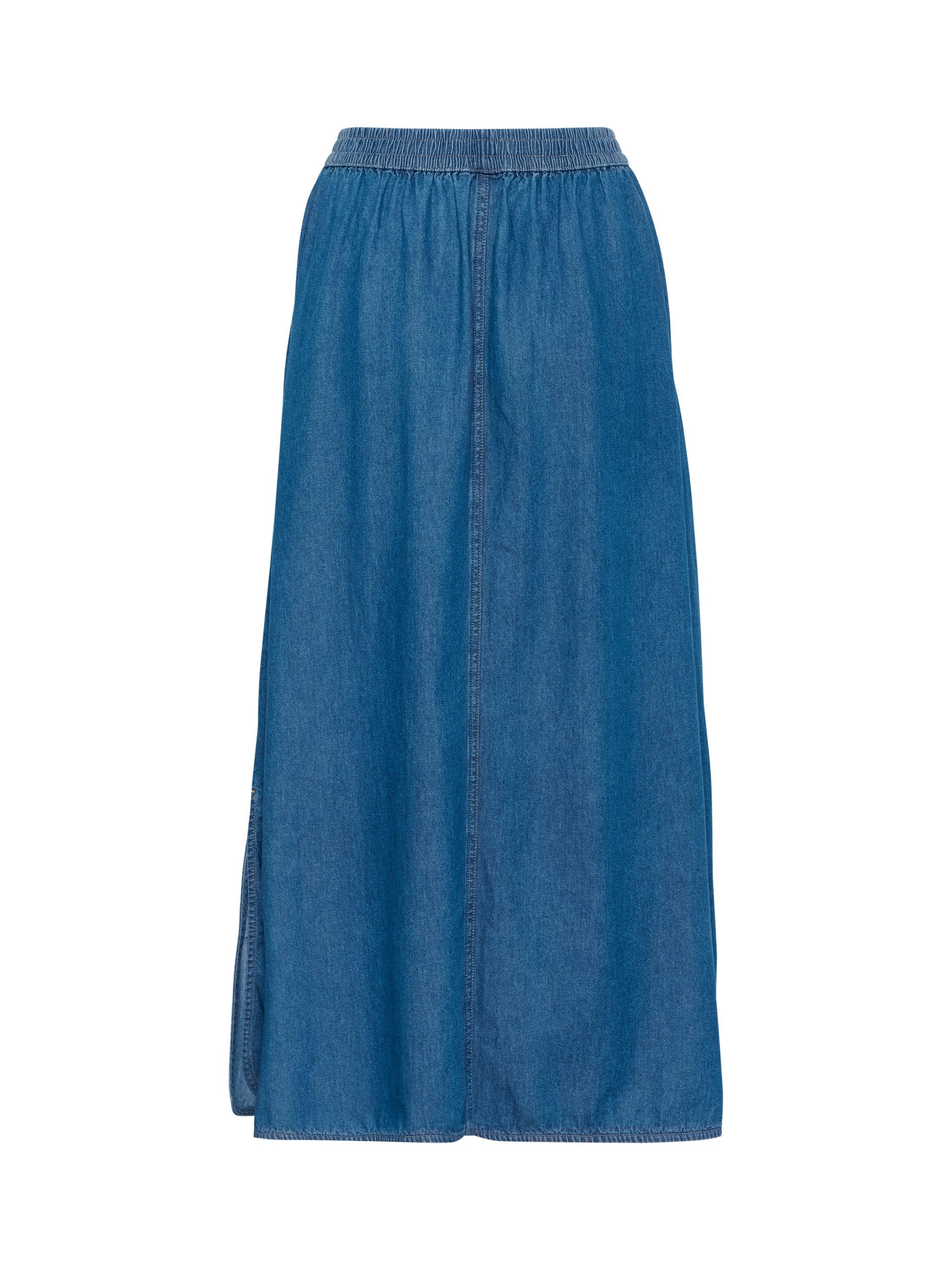 Product image 6 of 6, which shows KAFFE KAluise Elasticated Waist A-Line Cotton Maxi Skirt, Mid Blue, 8