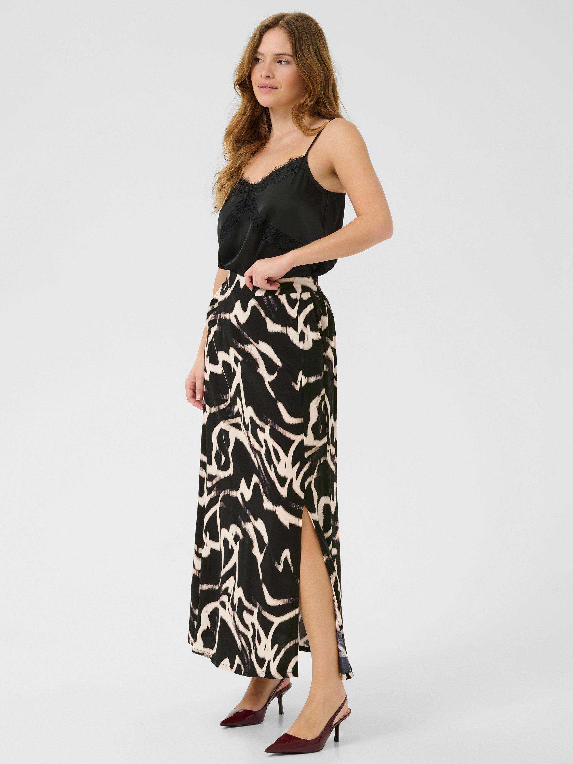 Product image 3 of 6, which shows KAFFE Martha Abstract Midi Skirt, Black/Multi, 8