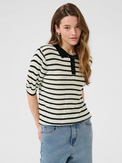 KAFFE Amalia Stripe Polo Shirt, White/Multi, White/Multi