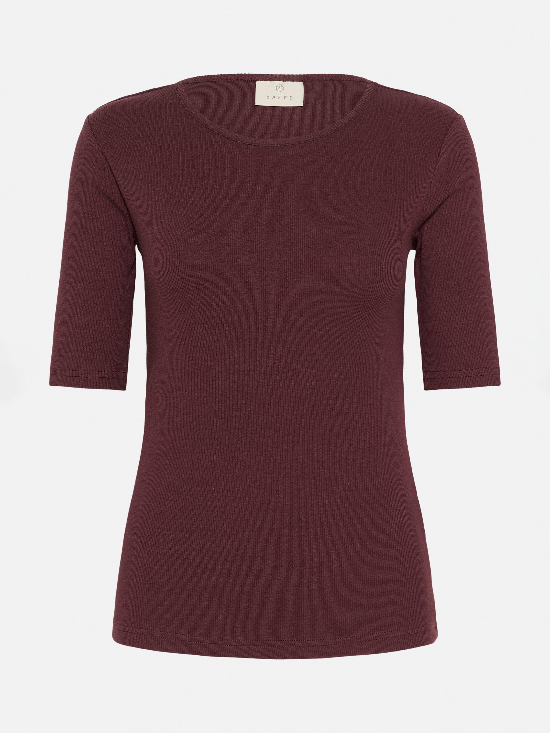 Product image 5 of 6, which shows KAFFE Carna Round Neck T-Shirt, Mid Red, XS