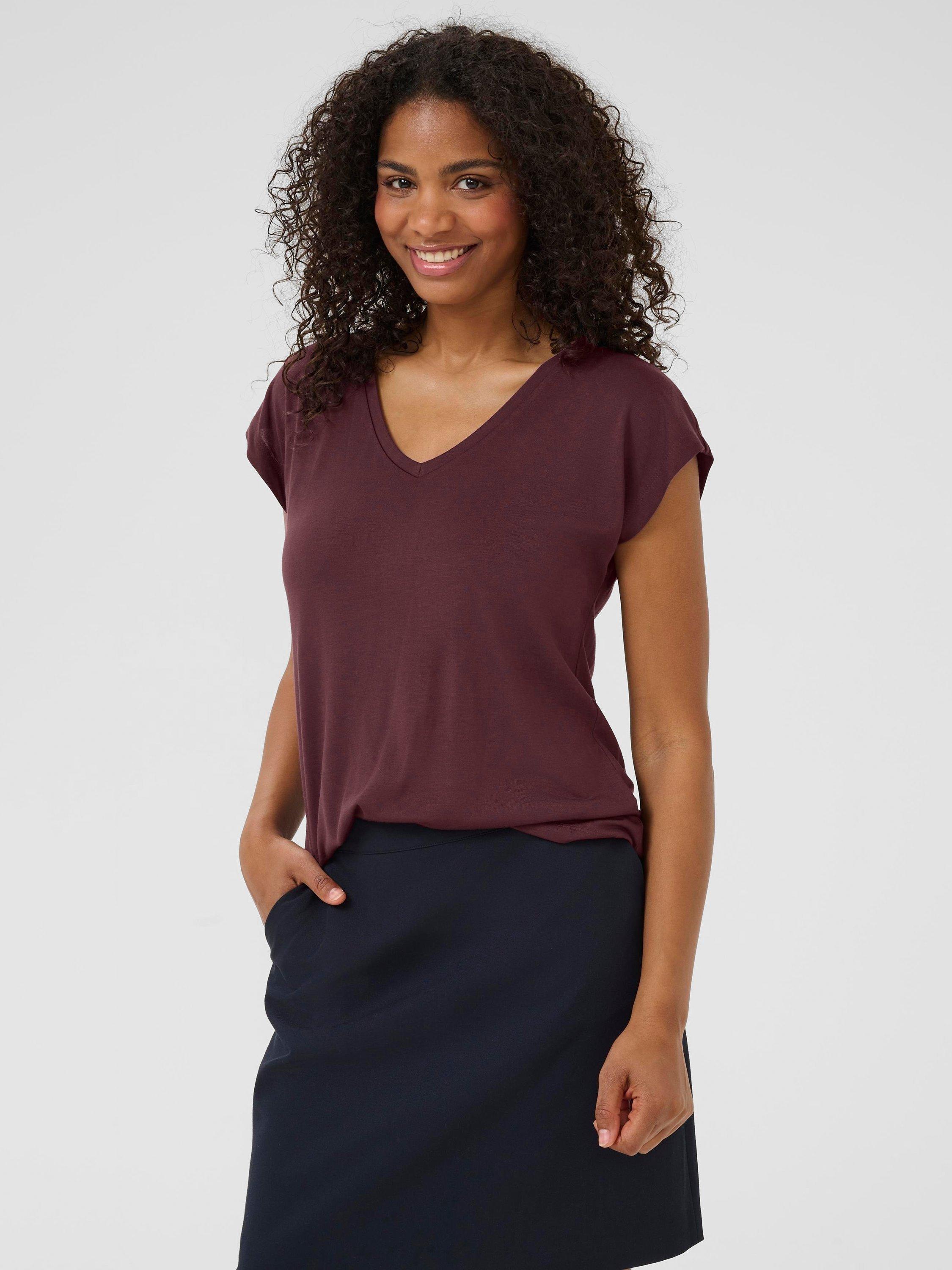 Product image 1 of 6, which shows KAFFE KAlise Mixed Blend Short Sleeve T-Shirt, Fudge, XS