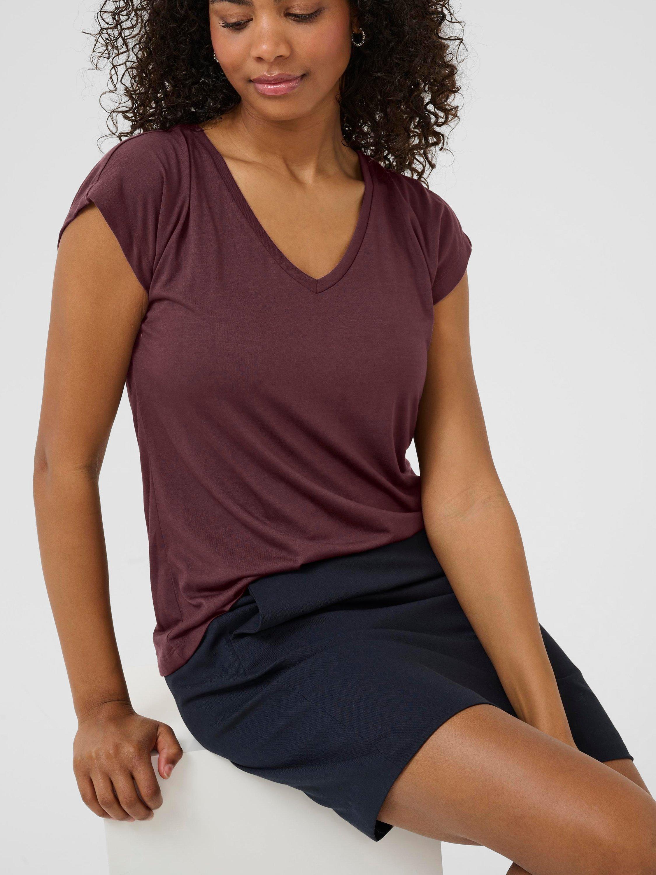 Product image 4 of 6, which shows KAFFE KAlise Mixed Blend Short Sleeve T-Shirt, Fudge, XS