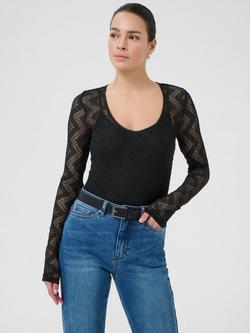 KAFFE KAlorinda Long Sleeve Lace Shirt, Black