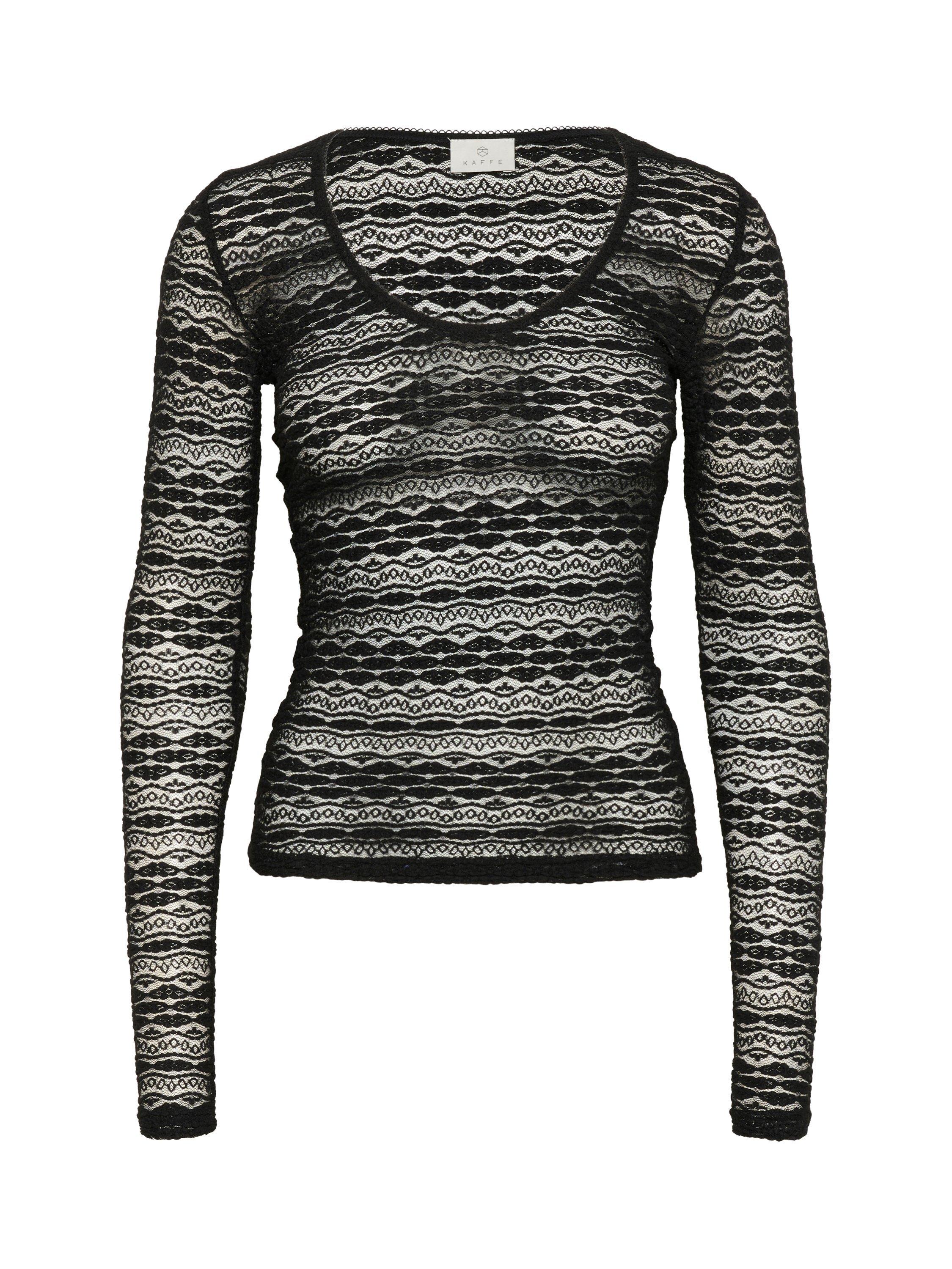 Product image 5 of 6, which shows KAFFE KAlorinda Long Sleeve Lace Shirt, Black, XS