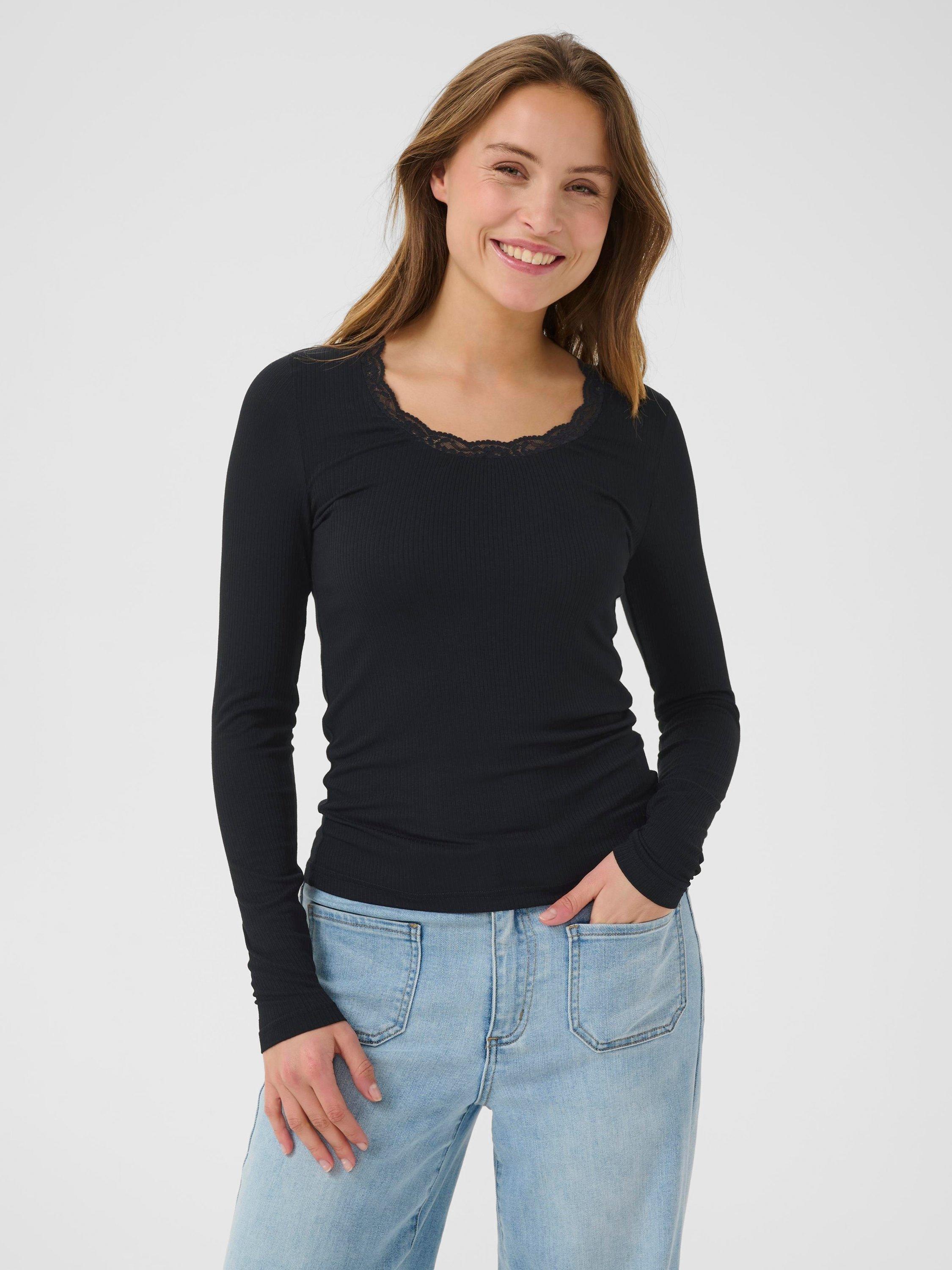 Product image 1 of 6, which shows KAFFE KAomi Scoop Neck Long Sleeve T-Shirt, Black, XS