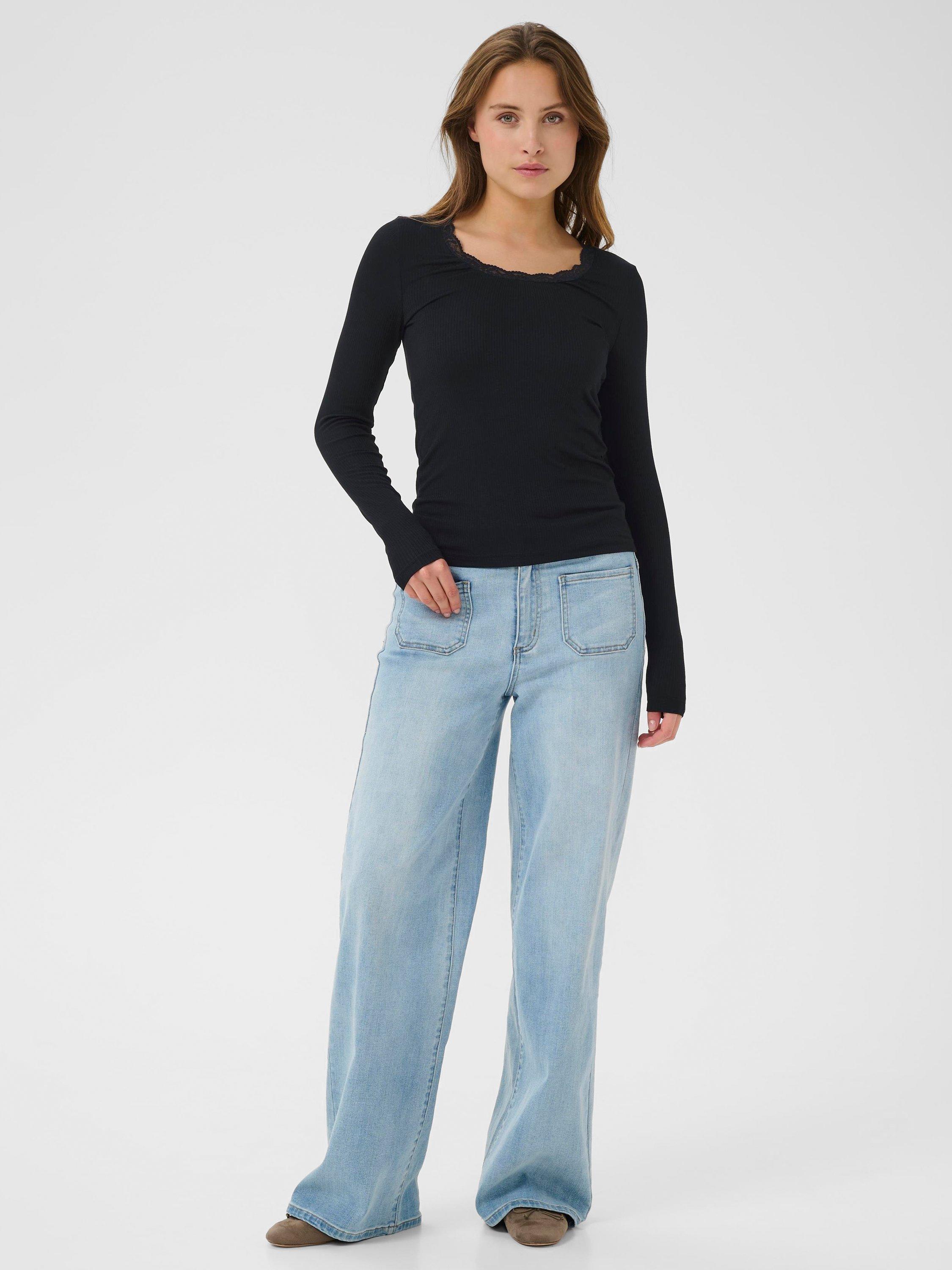 Product image 3 of 6, which shows KAFFE KAomi Scoop Neck Long Sleeve T-Shirt, Black, XS
