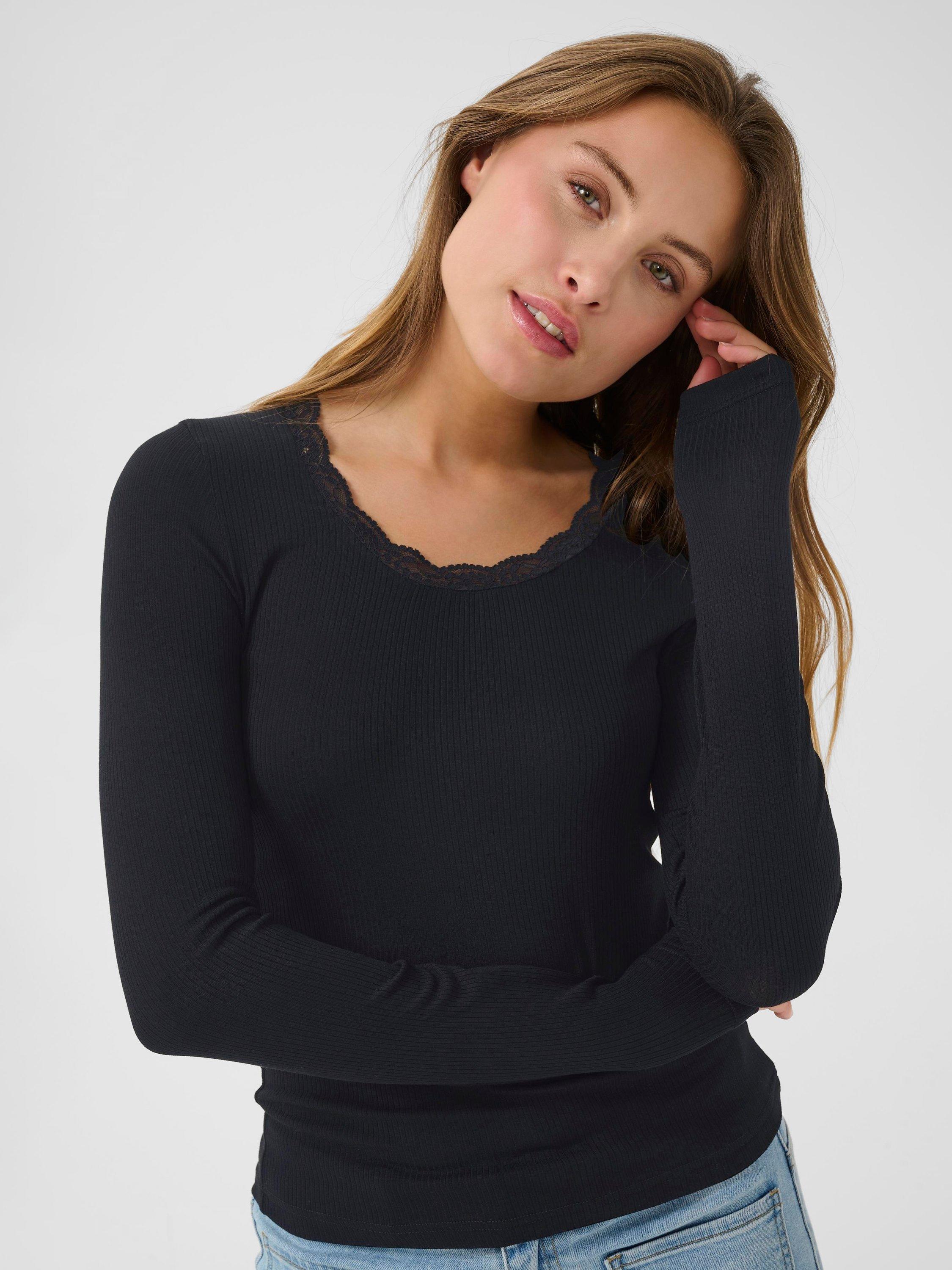 Product image 4 of 6, which shows KAFFE KAomi Scoop Neck Long Sleeve T-Shirt, Black, XS