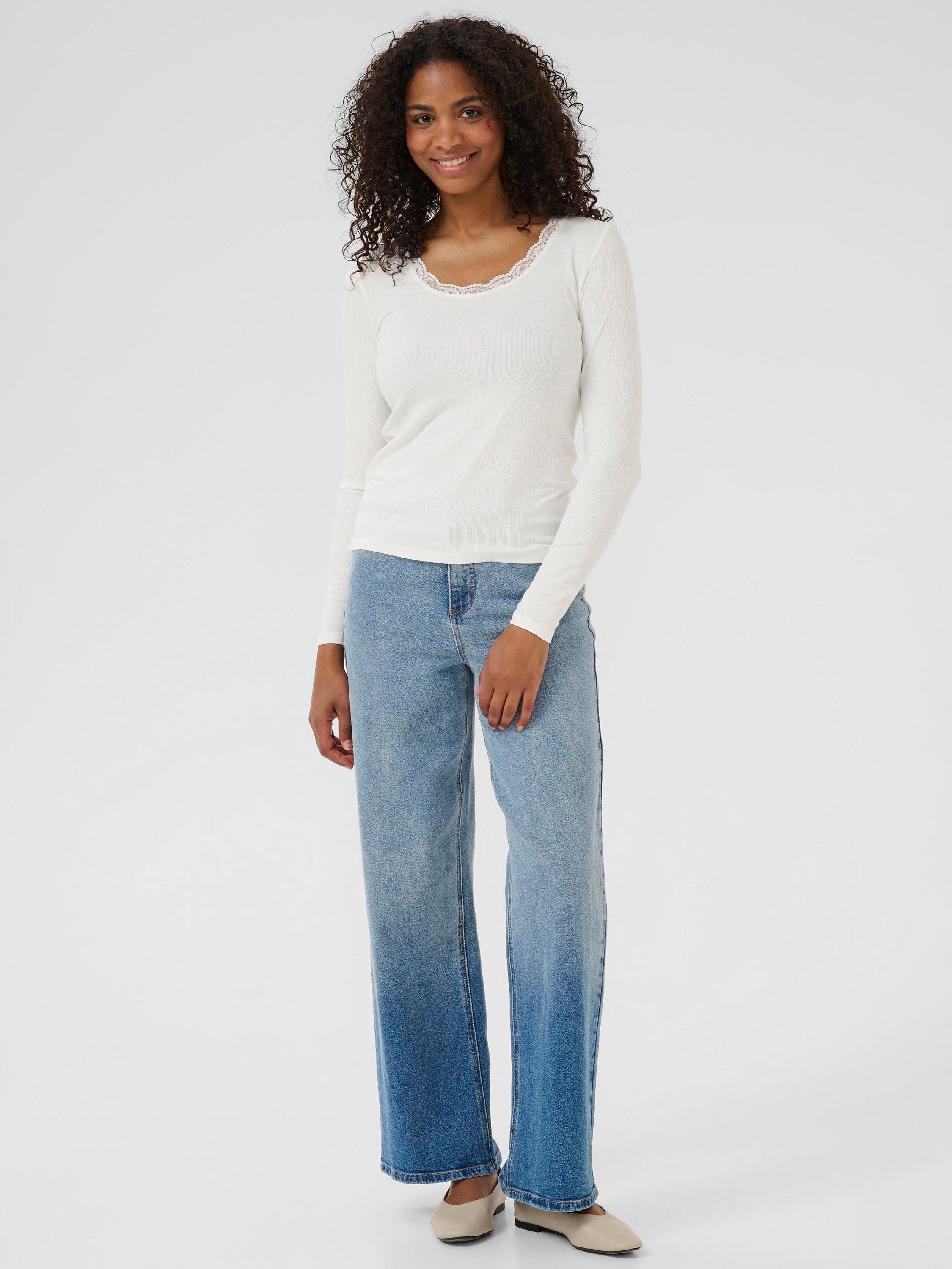Product image 3 of 6, which shows KAFFE KAomi Scoop Neck Long Sleeve T-Shirt, White, XS