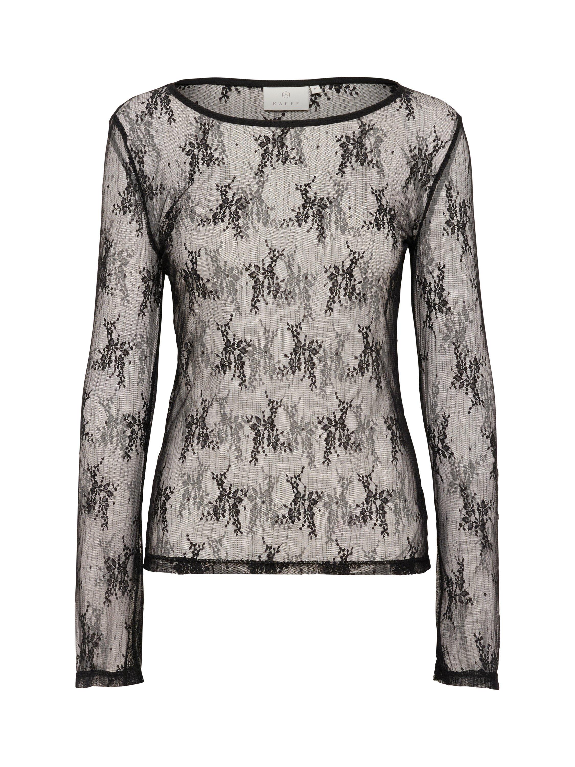 Product image 5 of 6, which shows KAFFE KApenelope Floral Lace Long Sleeve T-Shirt, Black, XS