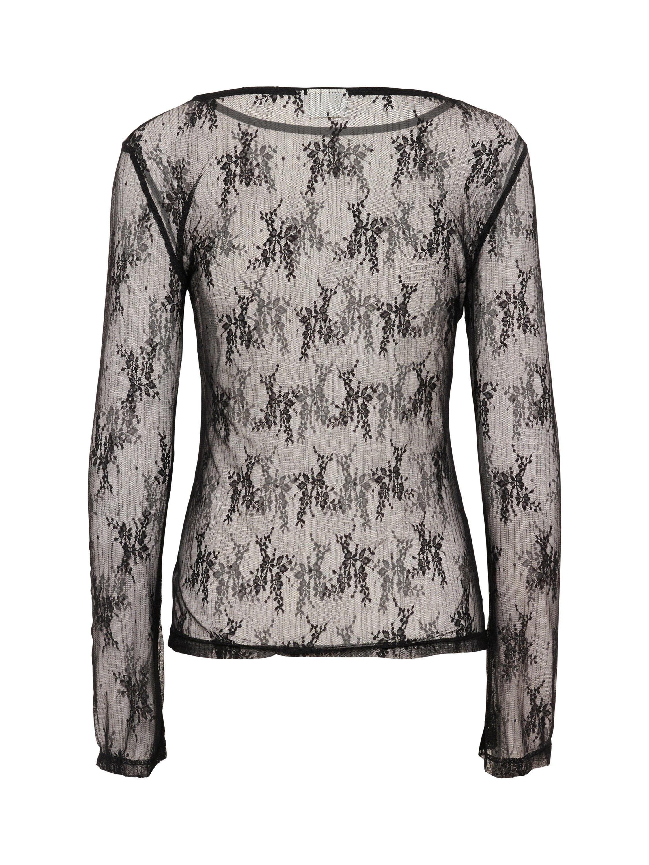 Product image 6 of 6, which shows KAFFE KApenelope Floral Lace Long Sleeve T-Shirt, Black, XS