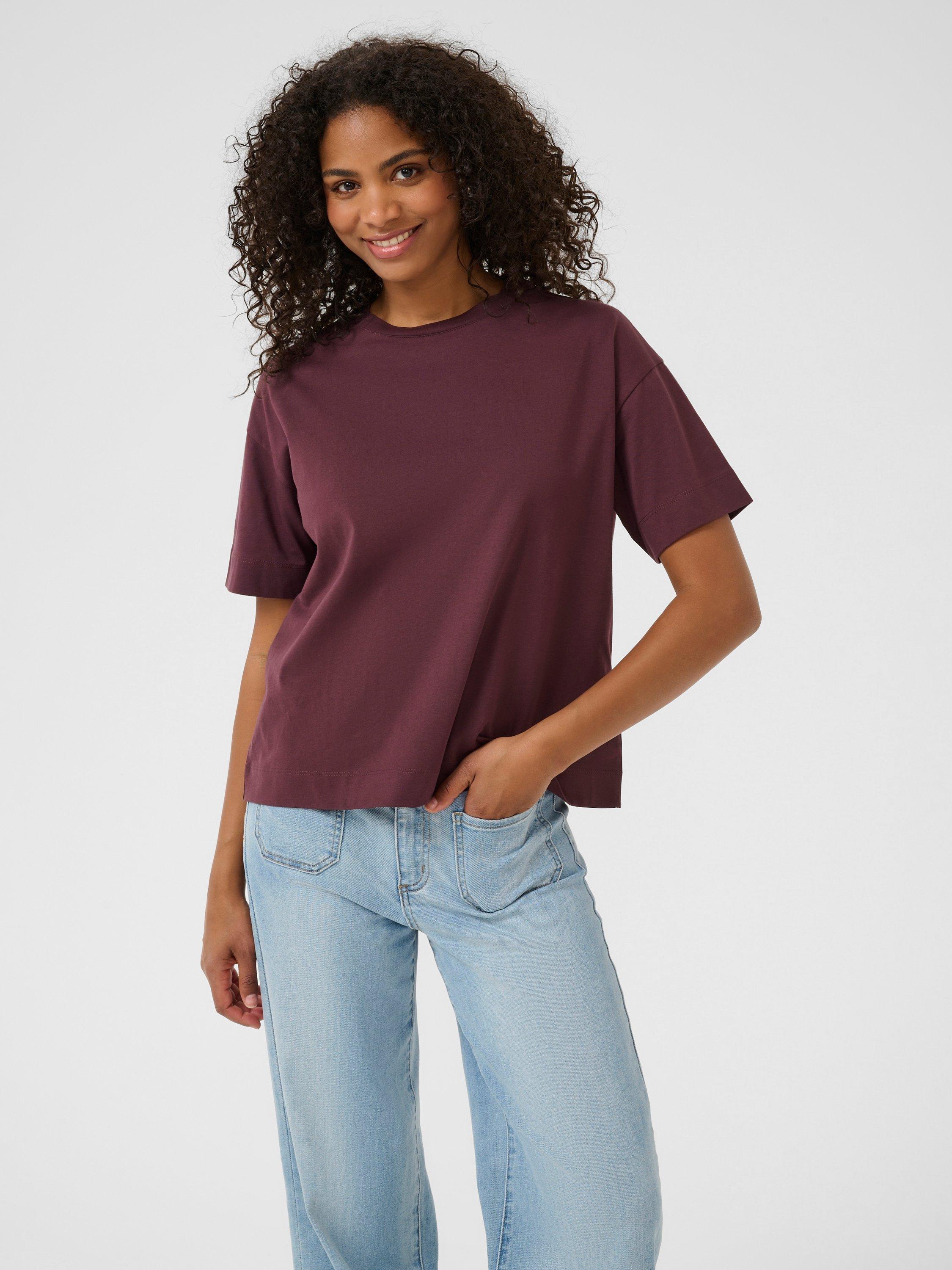 Product image 1 of 6, which shows KAFFE KAtomina Relaxed Fit T-Shirt, Fudge, XS