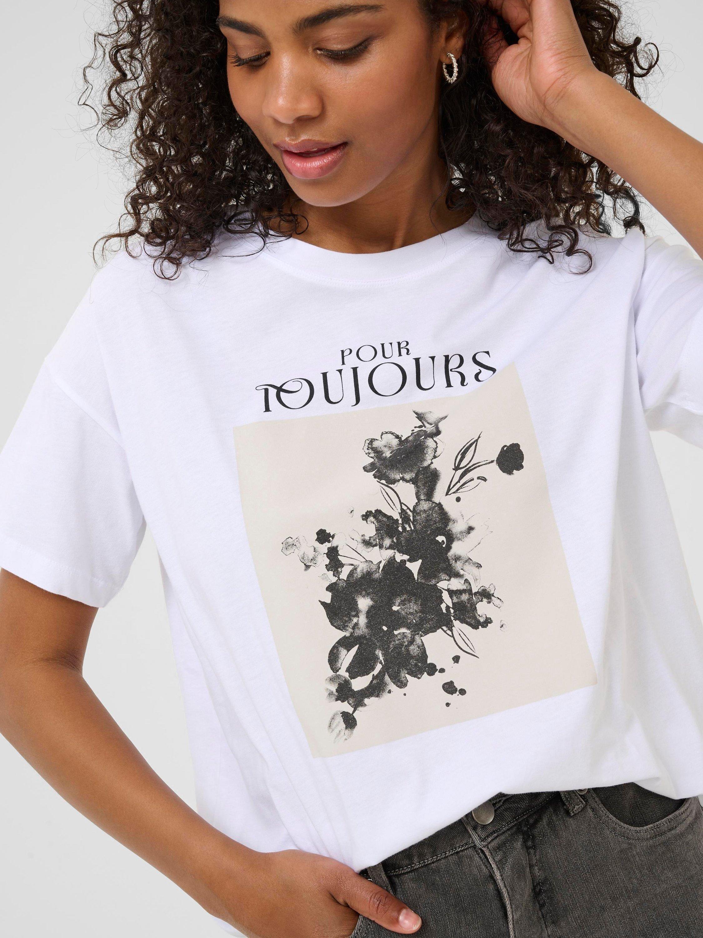 Product image 4 of 6, which shows KAFFE Vivie Flower Graphic T-Shirt, White/Multi, XS