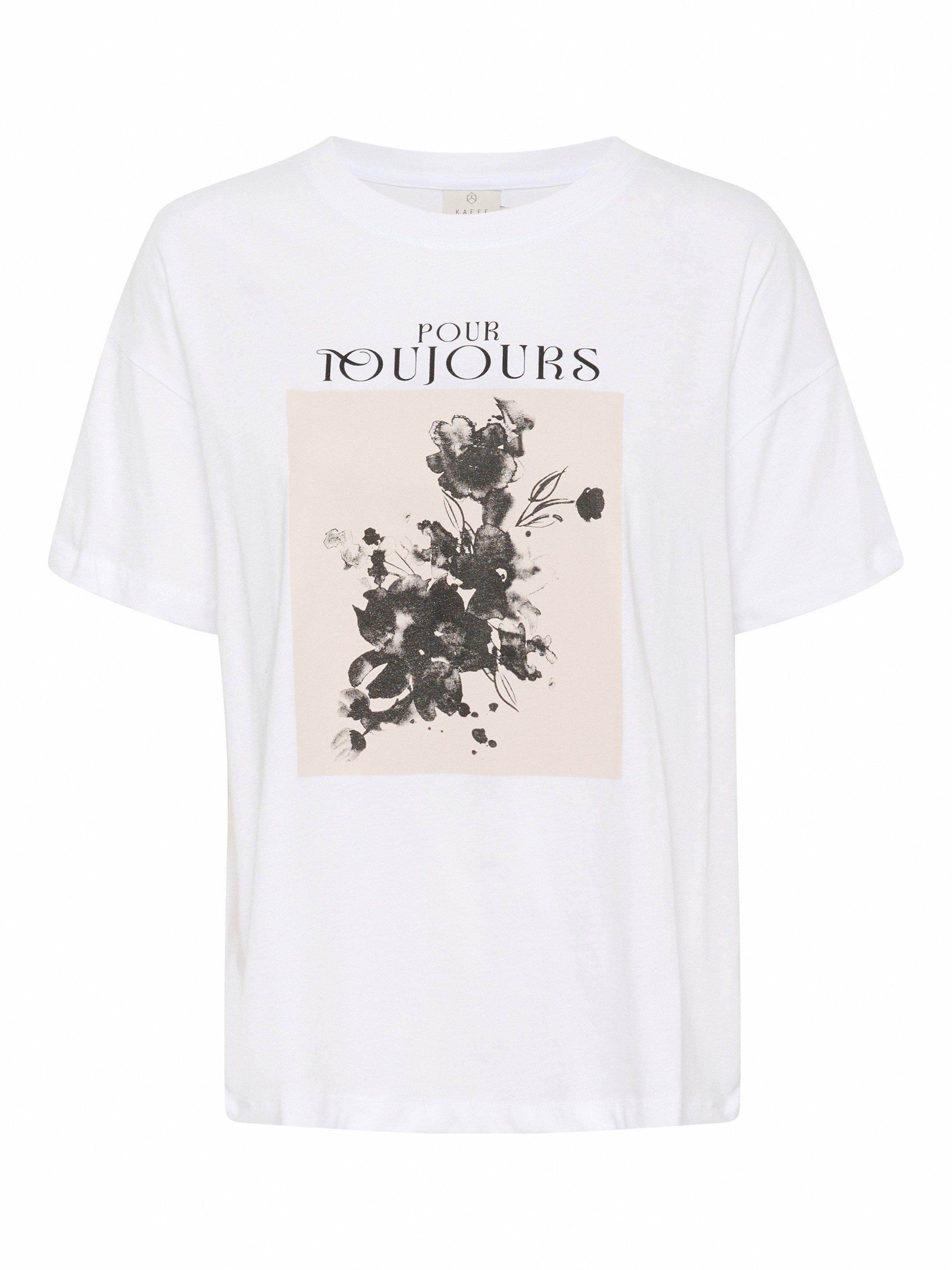 Product image 5 of 6, which shows KAFFE Vivie Flower Graphic T-Shirt, White/Multi, XS