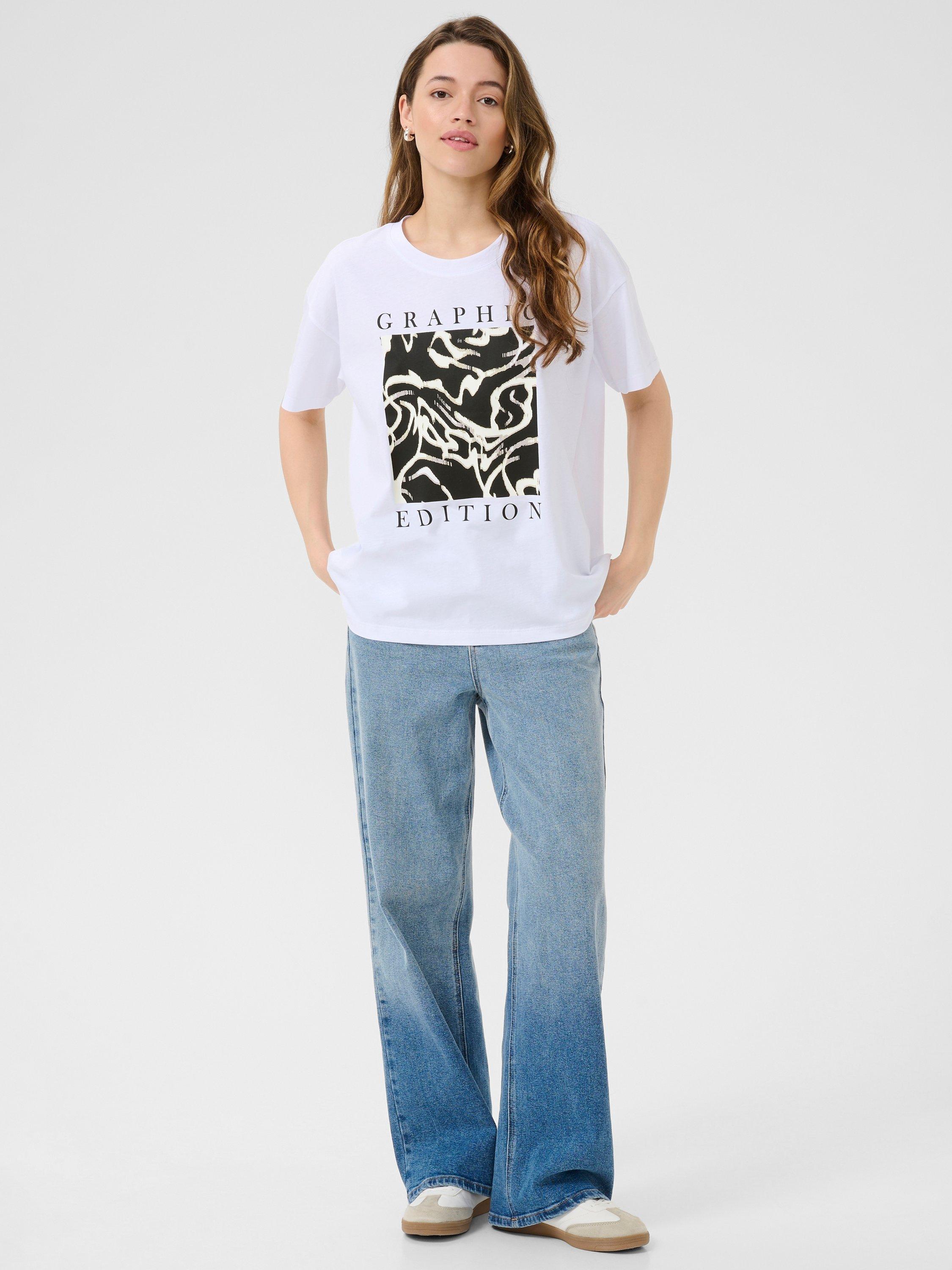 Product image 3 of 6, which shows KAFFE Vivie Graphic Edition T-Shirt, White/Multi, XS