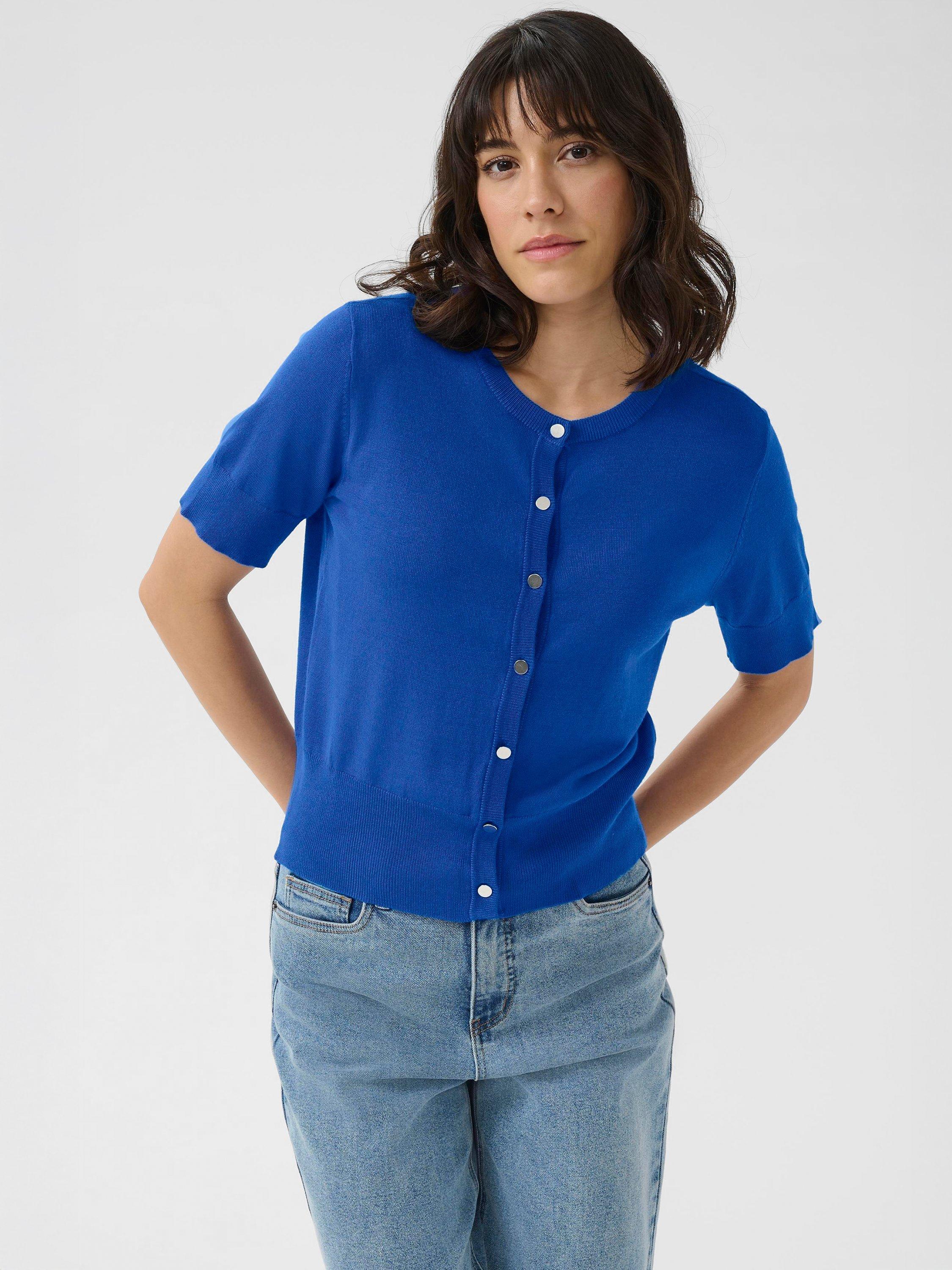 Product image 1 of 6, which shows KAFFE Lizza Short Sleeve Cardigan, Mid Blue, M